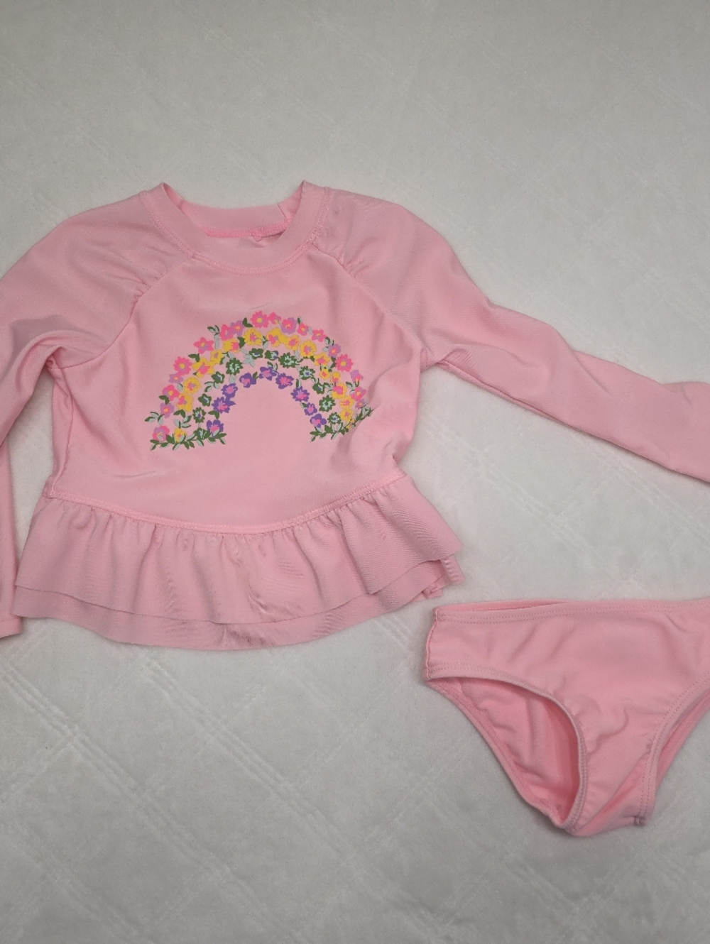 wonder nation Pink Floral Rainbow Peplum Rash Guard Swim Set